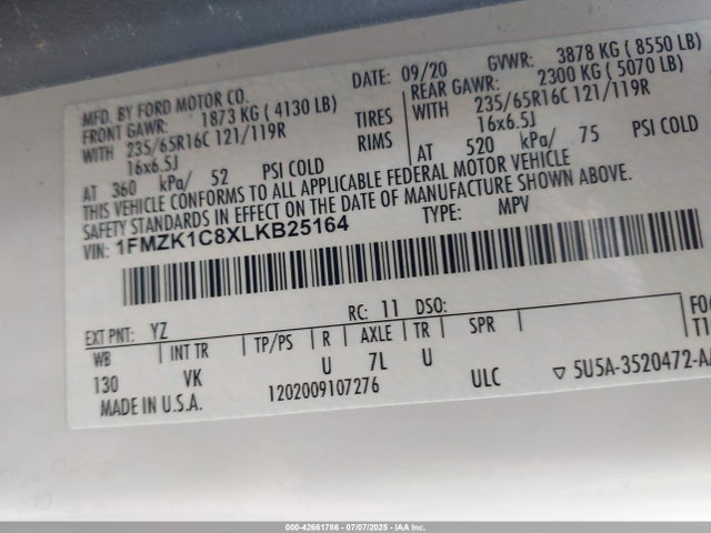 1FMZK1C8XLKB25164 Ford 3.5l v6 cyclone