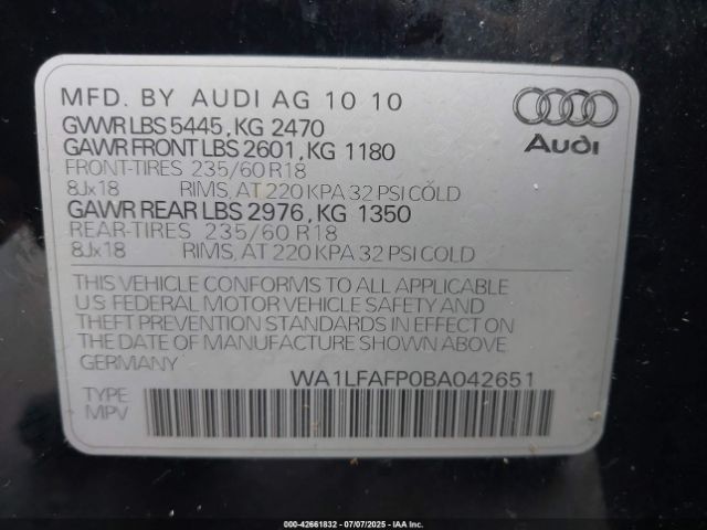 2011 AUDI Q5 WA1LFAFP0BA042651 Photo 8