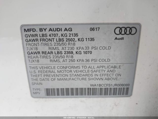 2018 AUDI Q3 WA1BCCFS1JR008089 Photo 8