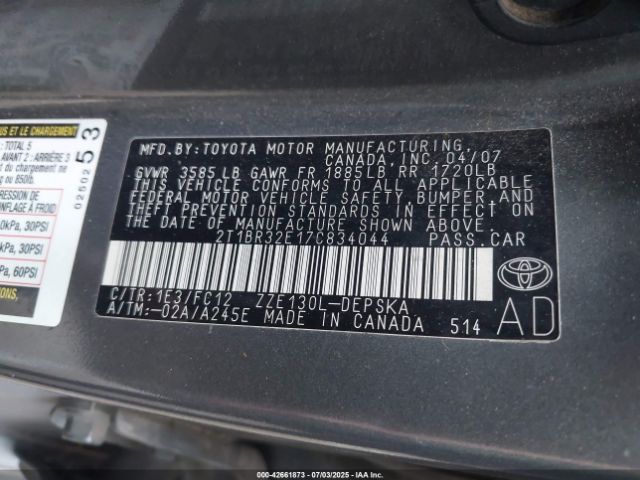 2007 TOYOTA COROLLA 2T1BR32E17C834044 Photo 8