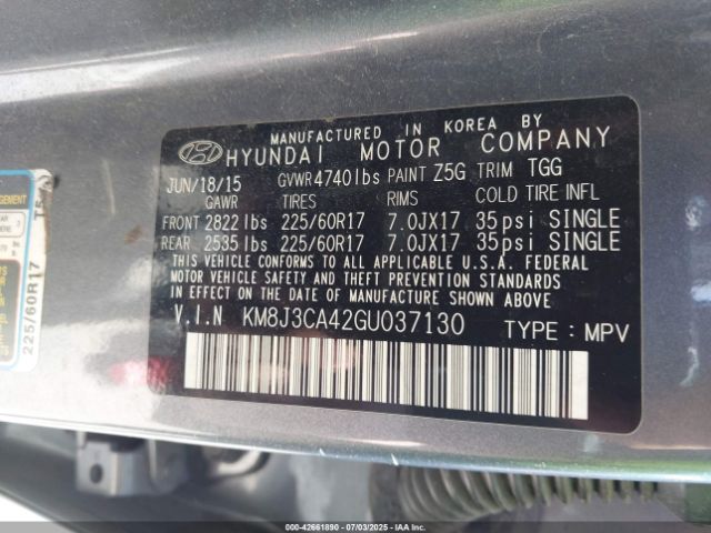 2016 HYUNDAI TUCSON KM8J3CA42GU037130 Photo 8