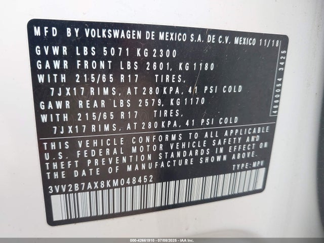 Volkswagen Tiguan 2019 3VV2B7AX8KM048452 Image 9