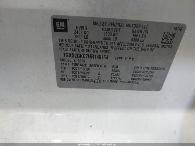 1GKS2GKC7HR149164 GMC l83 -sidi: spark ignited direct injection, vvt: variable valve timing, afm, e85 max, alum