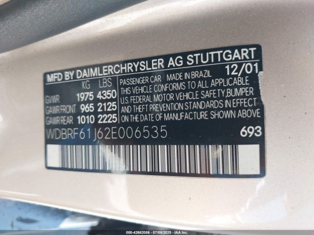 2002 MERCEDES-BENZ C 240 WDBRF61J62E006535 Photo 8