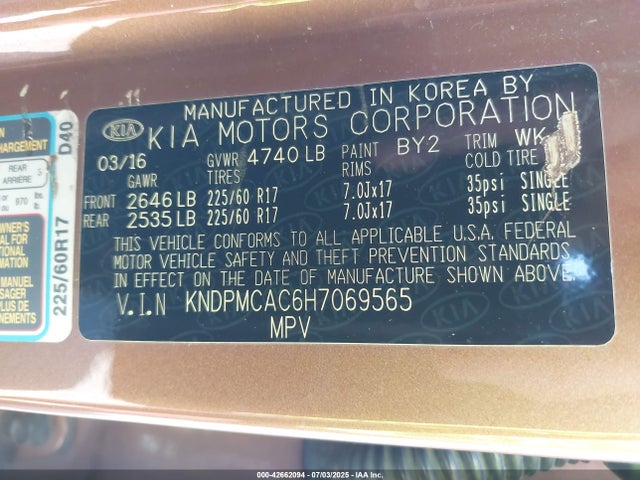 KNDPMCAC6H7069565 KIA Sportage Lx