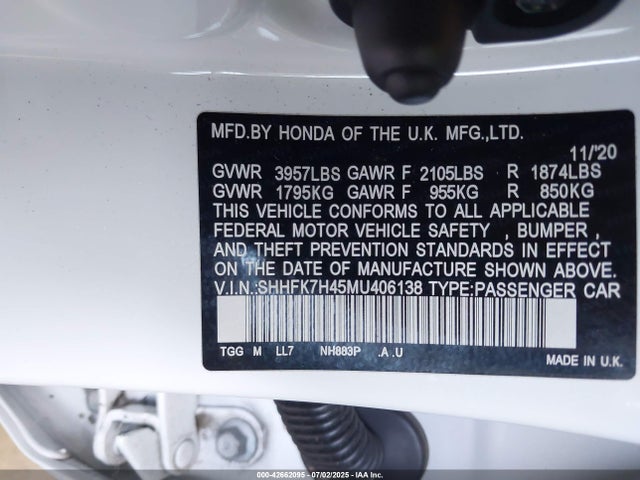 SHHFK7H45MU406138 Honda l15ba