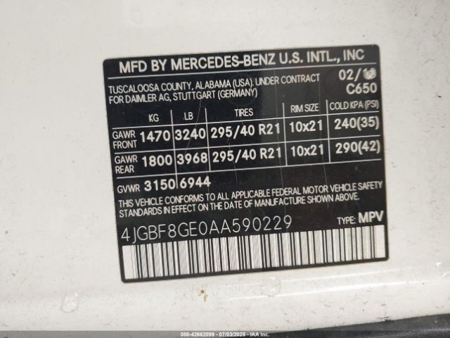 2010 MERCEDES-BENZ GL 550 4JGBF8GE0AA590229 Photo 8