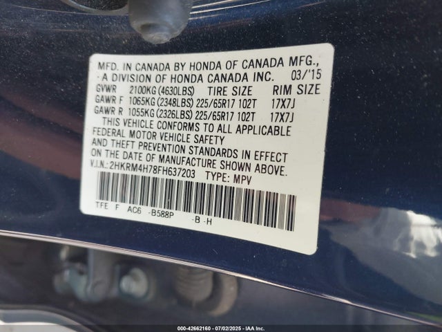 2HKRM4H78FH637203 Honda k24w9