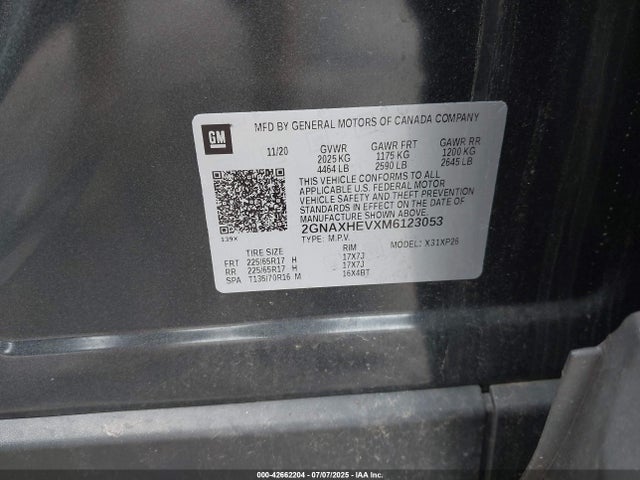 2GNAXHEVXM6123053 Chevrolet Equinox Fwd Ls