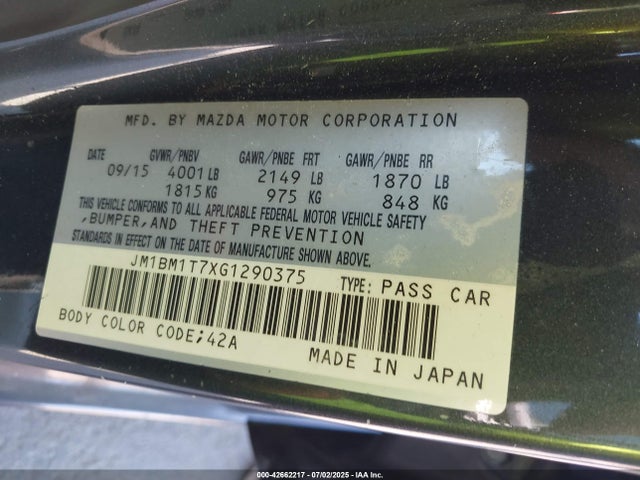 JM1BM1T7XG1290375 Mazda pe