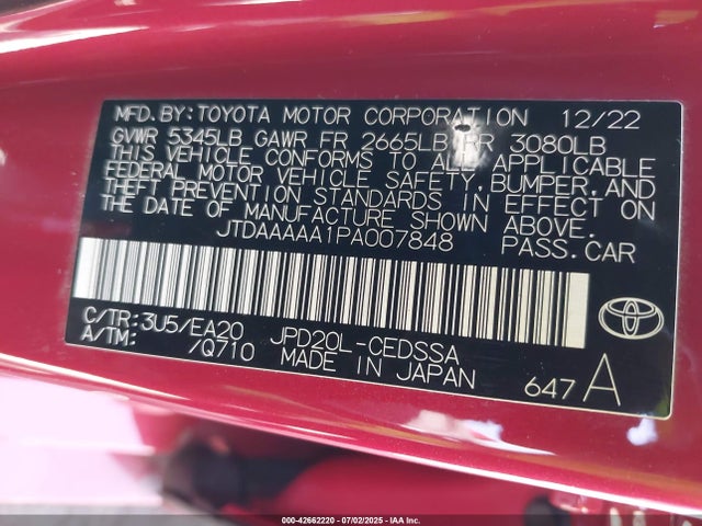 JTDAAAAA1PA007848 Toyota 3km