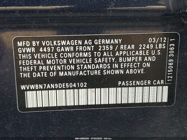 2013 VOLKSWAGEN CC WVWBN7AN9DE504102 Photo 8
