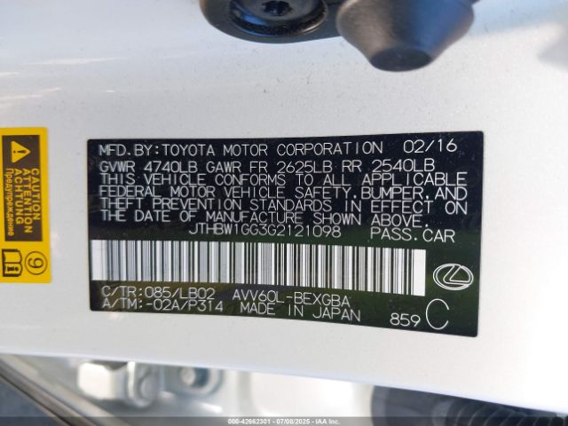 2016 LEXUS ES 300H JTHBW1GG3G2121098 Photo 8