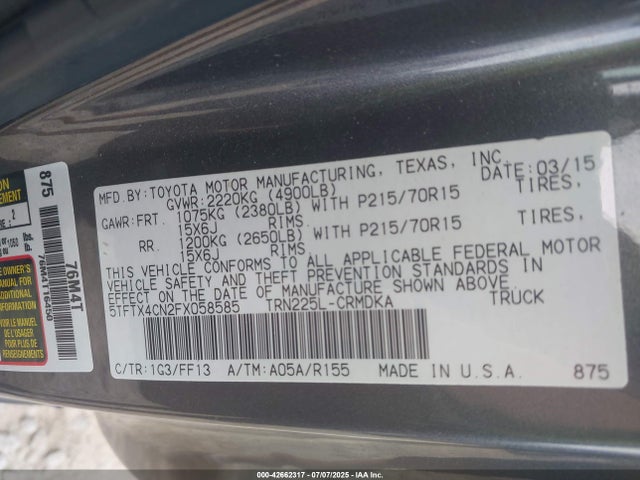 5TFTX4CN2FX058585 Toyota 2tr-fe