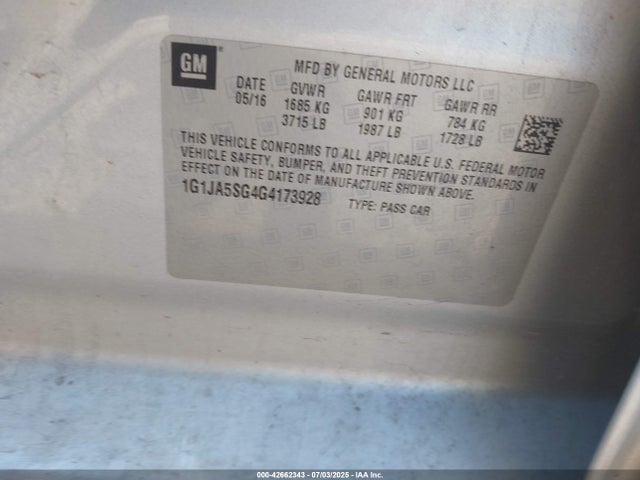 1G1JA5SG4G4173928 Chevrolet lwe - vvt, gme