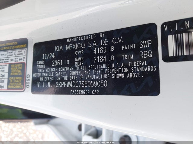 3KPFW4DC7SE059058 KIA t-gdi gamma-ii