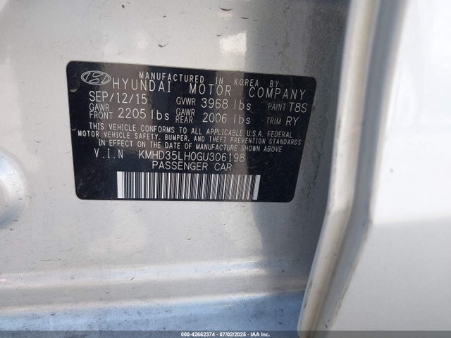 KMHD35LH0GU306198 Hyundai dohc gdi nu