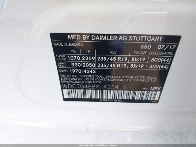 WDCTG4EBXJJ423412 Mercedes-Benz m270
