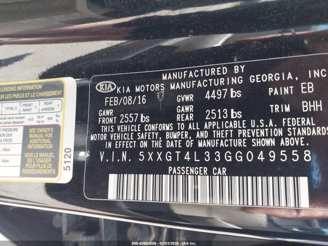 5XXGT4L33GG049558 KIA t-gdi theta ii