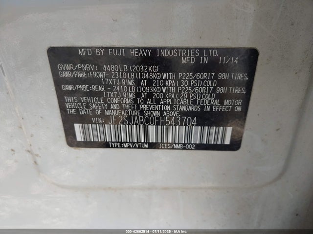 JF2SJABC0FH543704 Subaru 2.5na u5