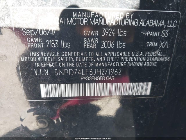 5NPD74LF6JH271962 Hyundai mpi nu