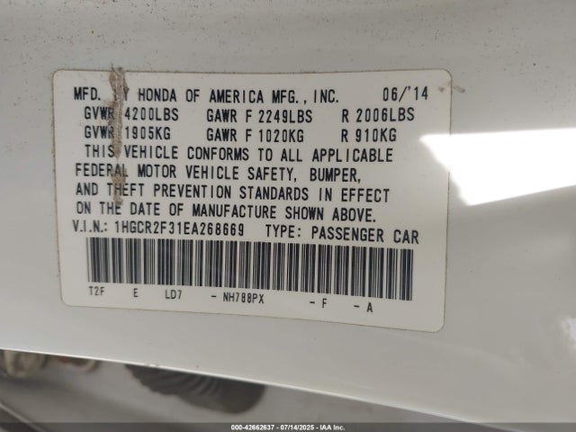 Honda k24w1 2014 1HGCR2F31EA268669 Image 9