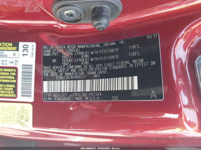 5TDXZ3DCXHS895547 Toyota 2gr-fks