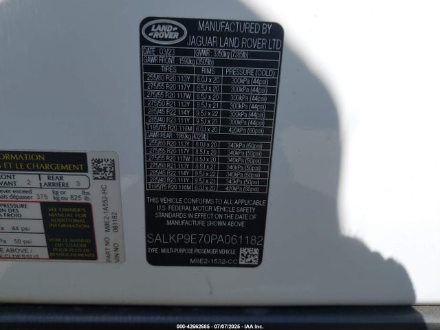 SALKP9E70PA061182 Land Rover nc10-p8h
