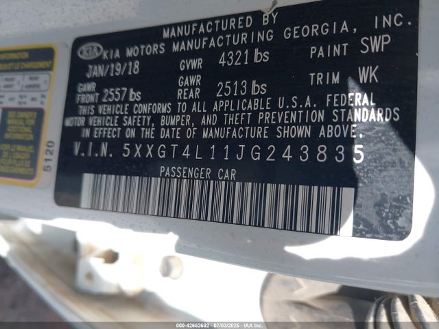 5XXGT4L11JG243835 KIA t-gdi