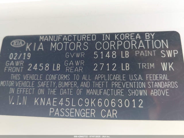 KIA tgdi lamda ii 2019 KNAE45LC9K6063012 Image 9