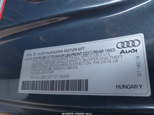 2003 AUDI TT TRUSC28NX31013693 Photo 8