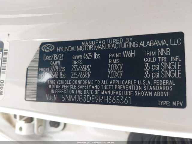 5NMJB3DE9RH365361 Hyundai gdi theta iii