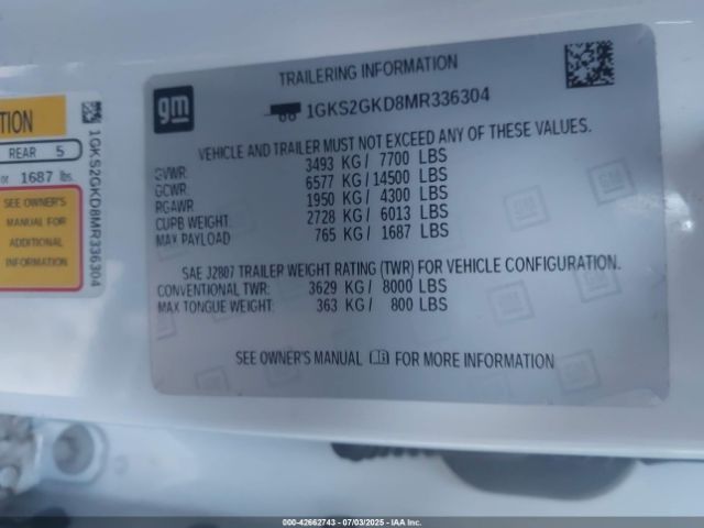 1GKS2GKD8MR336304 GMC l84 - di, alum, gen 5, var 2