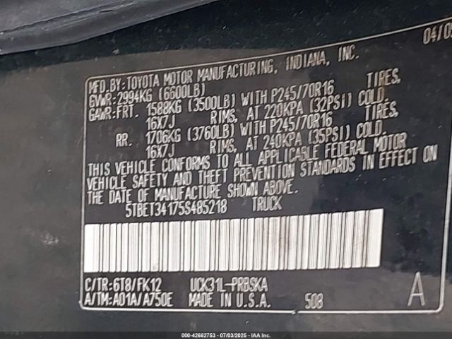 2005 TOYOTA TUNDRA 5TBET34175S485218 Photo 8
