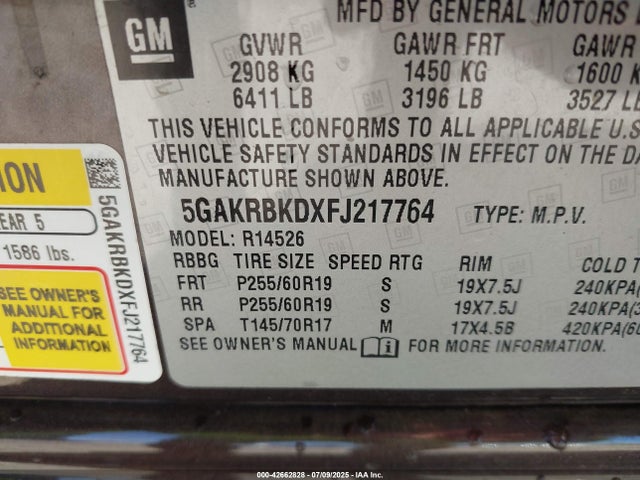 5GAKRBKDXFJ217764 Buick llt