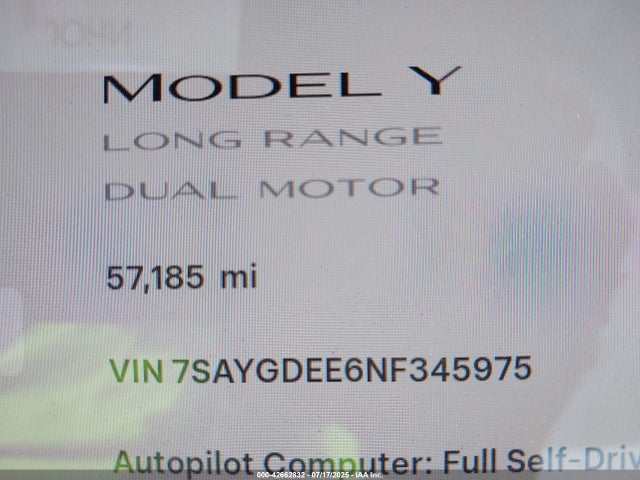 7SAYGDEE6NF345975 Tesla Model Y