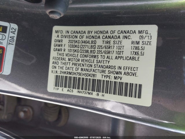 Honda k24z7 2014 2HKRM3H79EH504281 Image 9