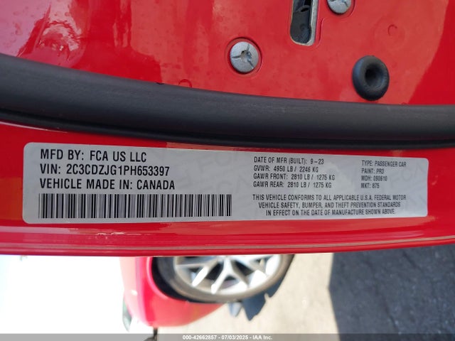 Dodge Challenger 2023 2C3CDZJG1PH653397 Image 9