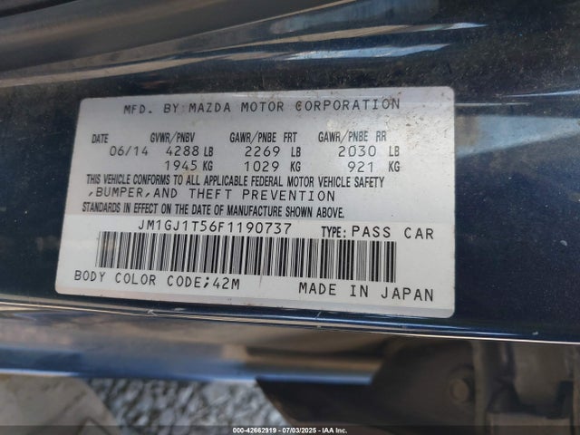 JM1GJ1T56F1190737 Mazda MAZDA6