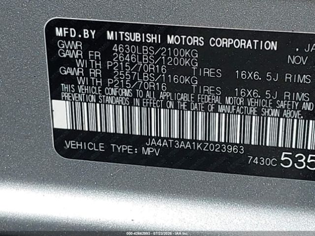 2019 MITSUBISHI ECLIPSE CROSS JA4AT3AA1KZ023963 Photo 8