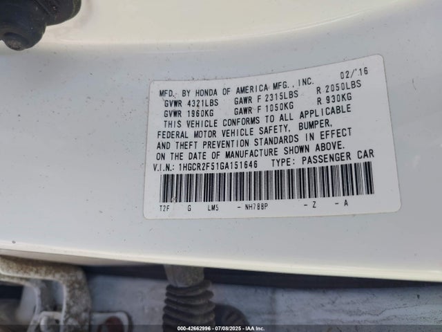 1HGCR2F51GA151646 Honda k24w1