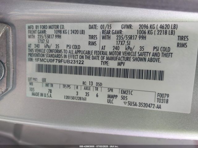 2015 FORD ESCAPE 1FMCU0F79FUB23122 Photo 8