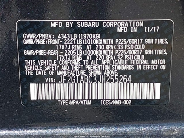 JF2GTABC3JH255264 Subaru naturally aspirated