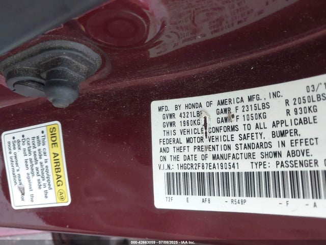 1HGCR2F87EA190541 Honda k24w1