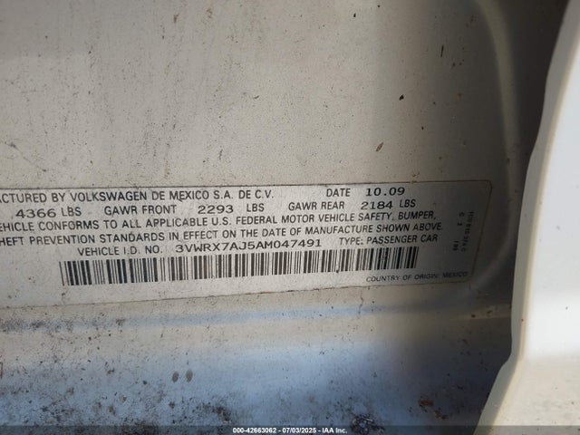 Aukcja sprzedaży 2010 Volkswagen Jetta Se, vin: 3VWRX7AJ5AM047491, numer aukcji: 42663062