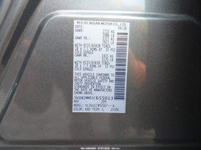 Nissan Pathfinder 2018 5N1DR2MM0JC655013 Image 9