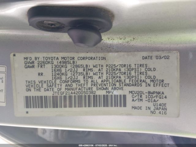 2002 TOYOTA HIGHLANDER JTEGF21A420050382 Photo 8