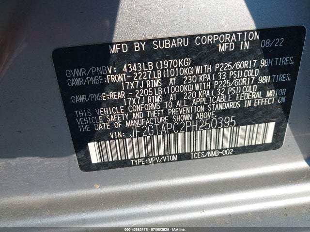 Subaru na 2023 JF2GTAPC2PH250395 Image 9