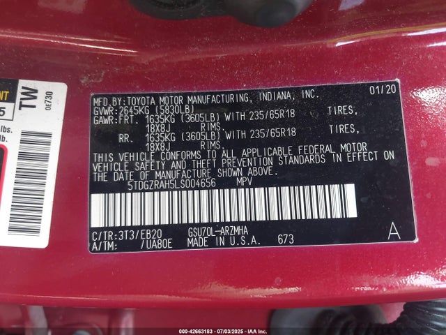 Toyota 2gr-fks 2020 5TDGZRAH5LS004656 Image 9