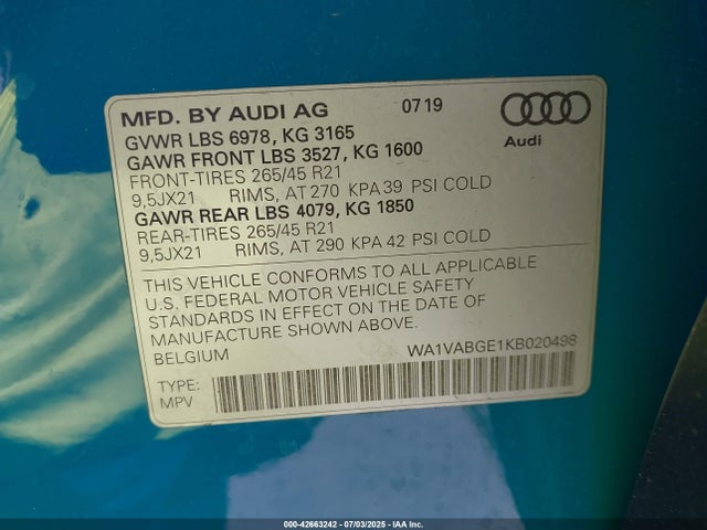 Audi 2019 2019 WA1VABGE1KB020498 Image 9